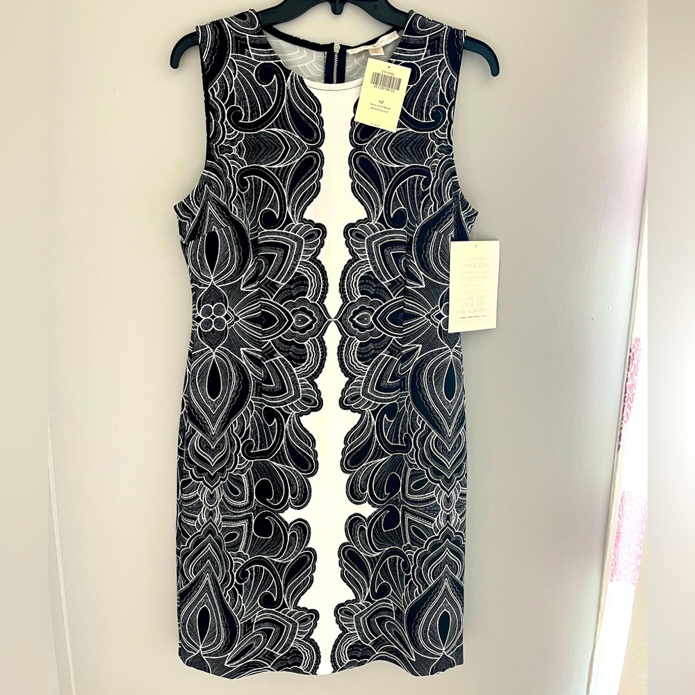 Boston Proper Black & White Sheath Dress NWT